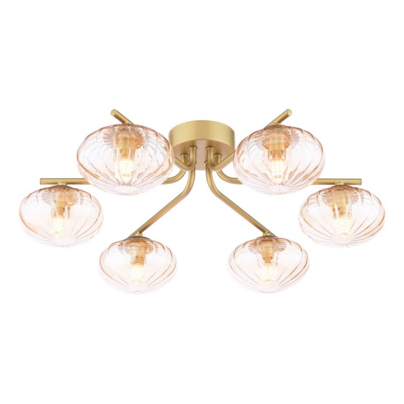 Dar-EDE6435 - Ede - Satin Gold 6 Light Semi Flush with Amber Glass