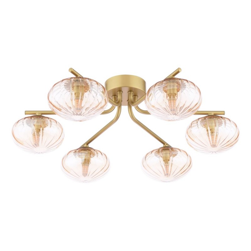 Dar-EDE6435 - Ede - Satin Gold 6 Light Semi Flush with Amber Glass