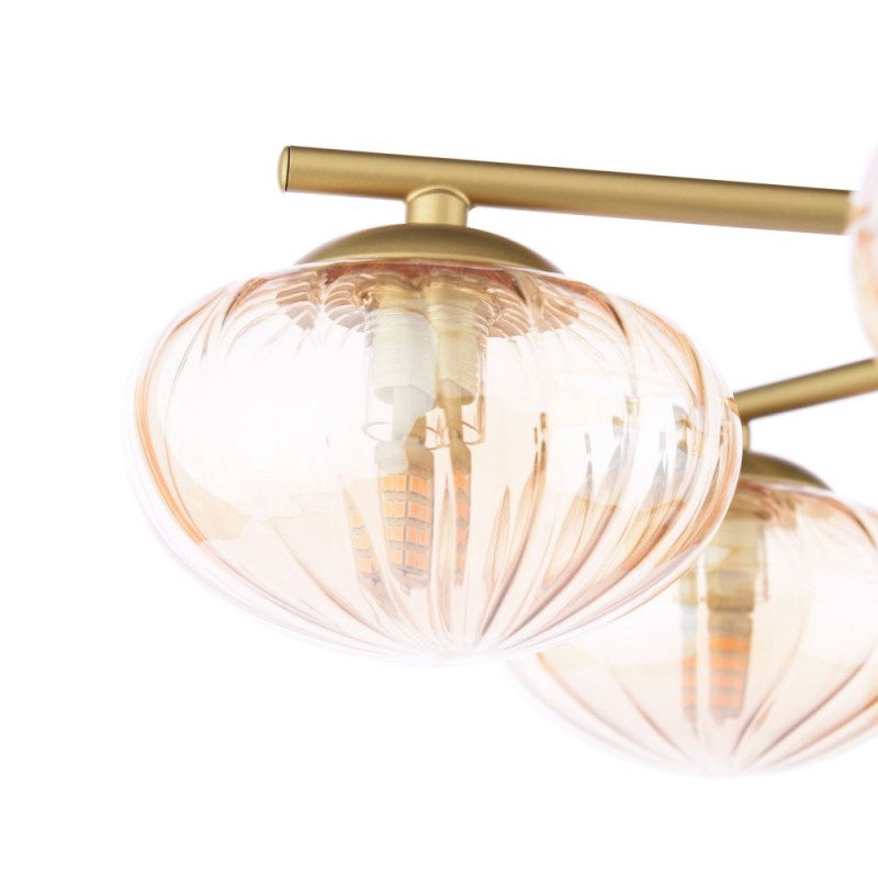Dar-EDE6435 - Ede - Satin Gold 6 Light Semi Flush with Amber Glass