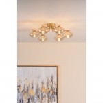Ede - Satin Gold 6 Light Semi Flush with Amber Glass