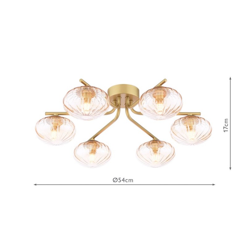 Dar-EDE6435 - Ede - Satin Gold 6 Light Semi Flush with Amber Glass