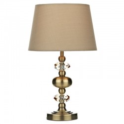 Edith - Antique Brass & Crystal Touch Table Lamp with Taupe Shade Edith - Antique Brass & Crystal Touch Table Lamp with Taupe Shade