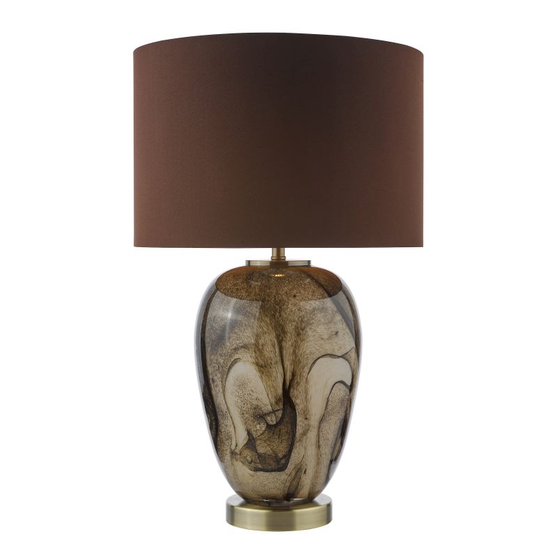 Dar-EGA4229 - Egas - Brown Marble Effect Glass Table Lamp With Brown Shade