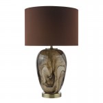 Egas - Brown Marble Effect Glass Table Lamp With Brown Shade
