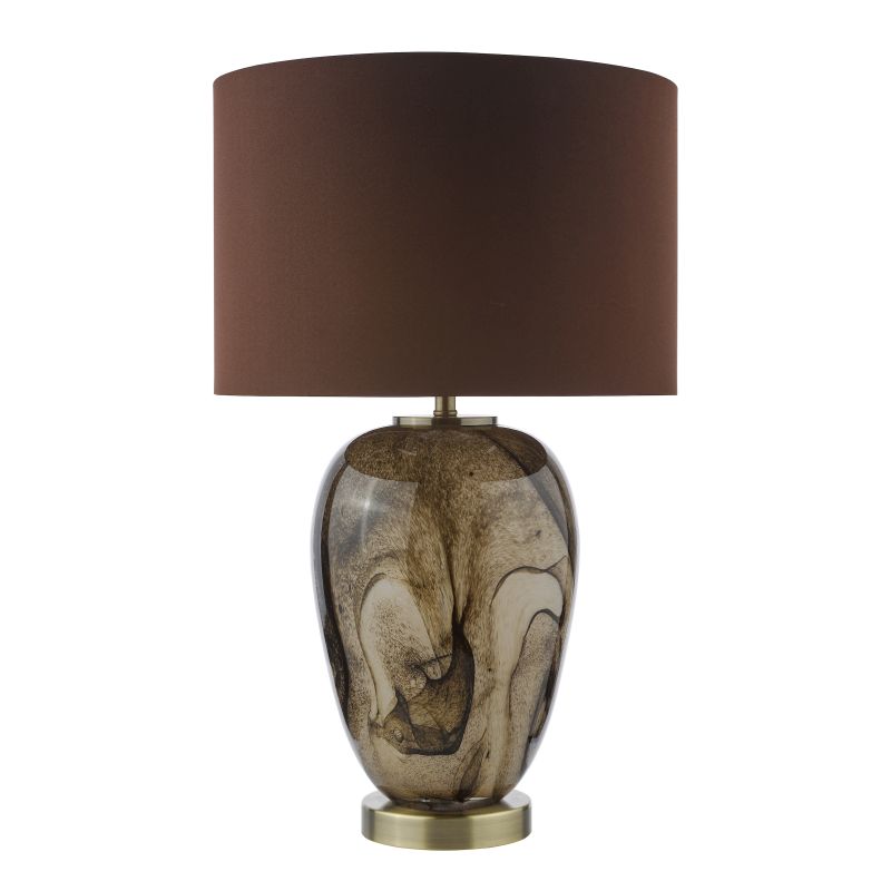 Dar-EGA4229 - Egas - Brown Marble Effect Glass Table Lamp With Brown Shade