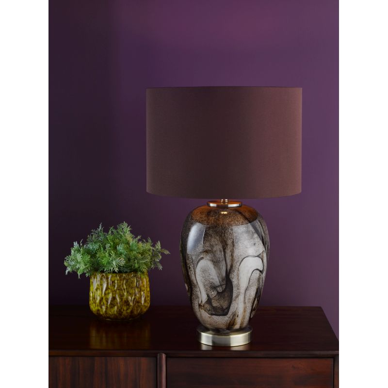 Dar-EGA4229 - Egas - Brown Marble Effect Glass Table Lamp With Brown Shade