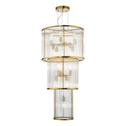 Eleanor - Aged Brass 15 Light Chandelier with Clear Glass Rods
