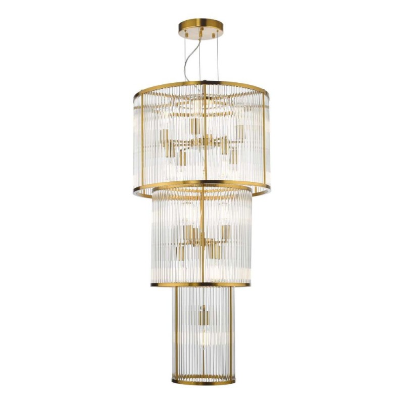 Dar-ELE1535 - Eleanor - Aged Brass 15 Light Chandelier with Clear Glass Rods