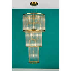 Eleanor - Aged Brass 15 Light Chandelier with Clear Glass Rods
