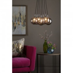 Elpis - Chrome 7 Light Cluster Pendant with Smoked Dimple Glass Elpis - Chrome 7 Light Cluster Pendant with Smoked Dimple Glass