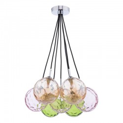 Elpis - Chrome 7 Light Cluster Pendant with Multicoloured Dimple Glass Elpis - Chrome 7 Light Cluster Pendant with Multicoloured Dimple Glass