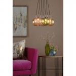 Elpis - Chrome 7 Light Cluster Pendant with Multicoloured Dimple Glass Elpis - Chrome 7 Light Cluster Pendant with Multicoloured Dimple Glass