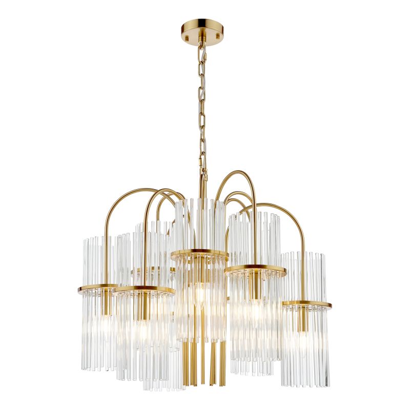 Dar-ENI1335 - Eniola - Natural Brass 9 Light Centre Fitting with Clear Glass Rods