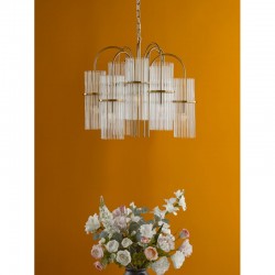 Eniola - Natural Brass 9 Light Centre Fitting with Clear Glass Rods  Eniola - Natural Brass 9 Light Centre Fitting with Clear Glass Rods