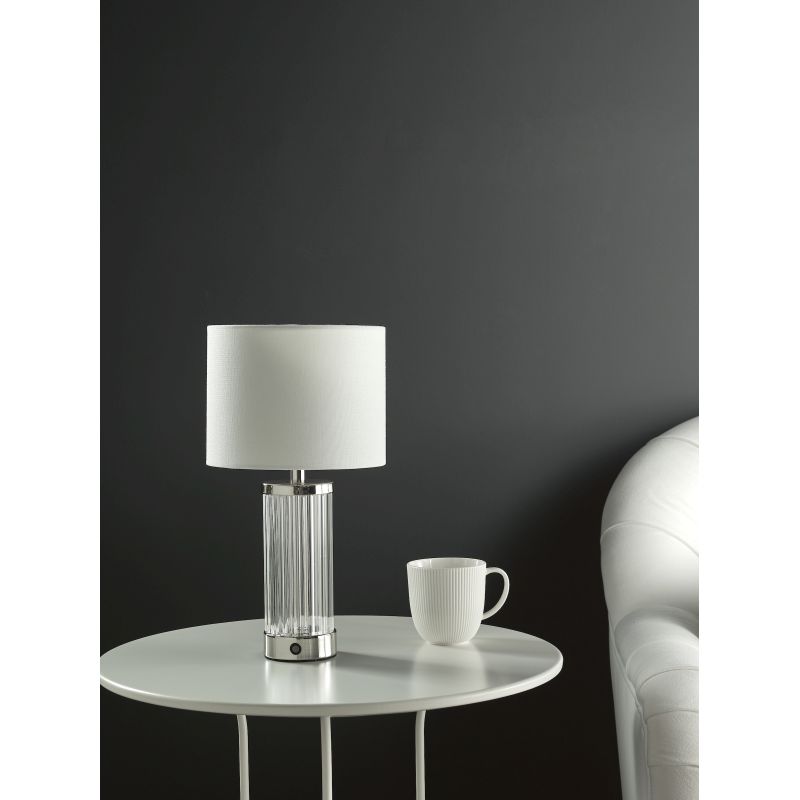 Dar-ENR4138 - Enrico - Glass & Nickel Rechargeable LED Table Lamp with White Shade