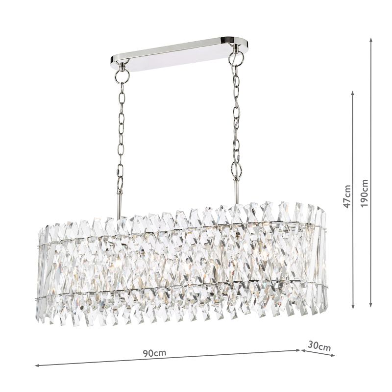 Dar-ENT2338 - Entwine - Nickel 10 Light over Island Fitting with Crystal