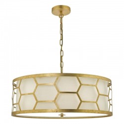 Epstein - Gold Leaf 4 Light Pendant with Linen Shade & Frosted Diffuser