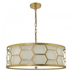 Epstein - Gold Leaf 4 Light Pendant with Linen Shade & Frosted Diffuser