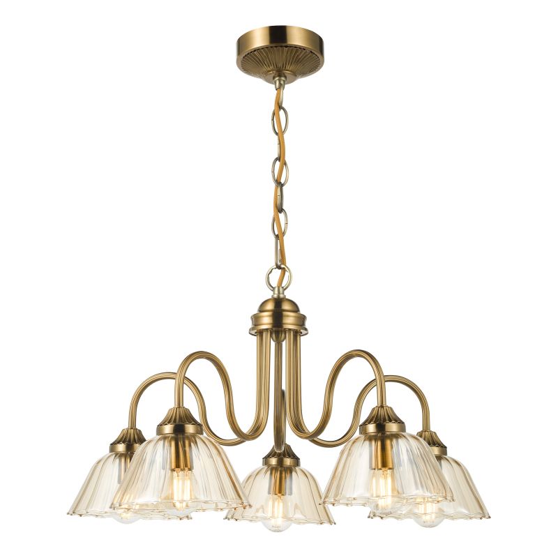 Dar-ERI0563 - Erika - Warm Bronze 5 Light Centre Fitting with Amber Glass