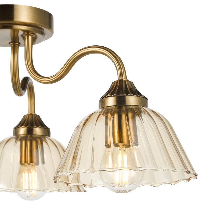 Dar-ERI5363 - Erika - Warm Bronze 3 Light Semi Flush with Amber Glass