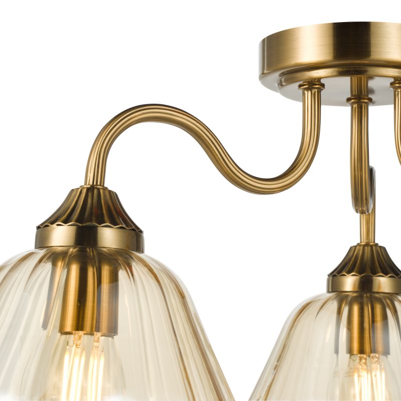 Dar-ERI5363 - Erika - Warm Bronze 3 Light Semi Flush with Amber Glass
