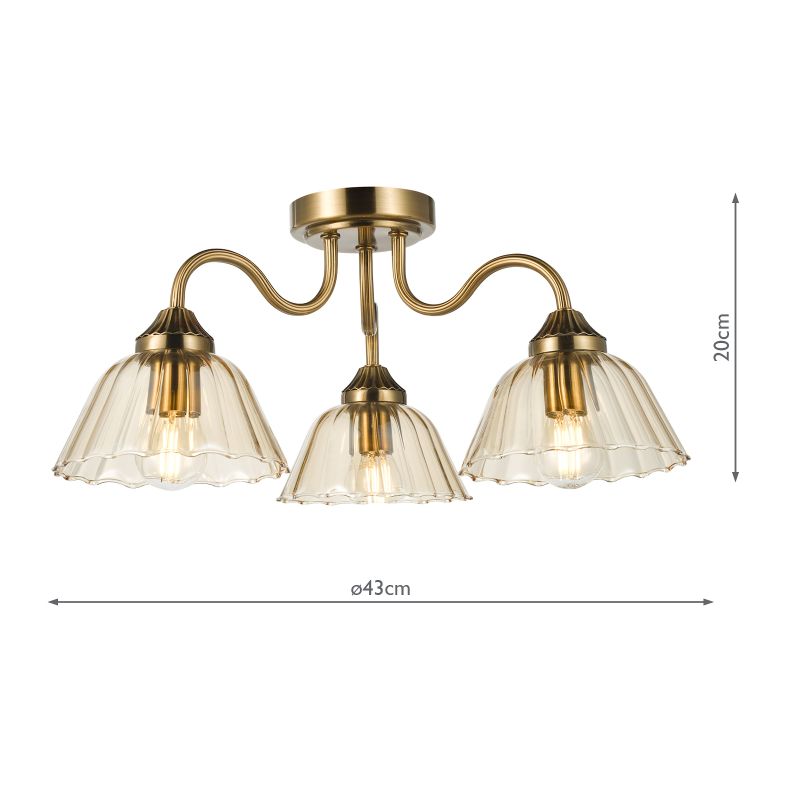 Dar-ERI5363 - Erika - Warm Bronze 3 Light Semi Flush with Amber Glass