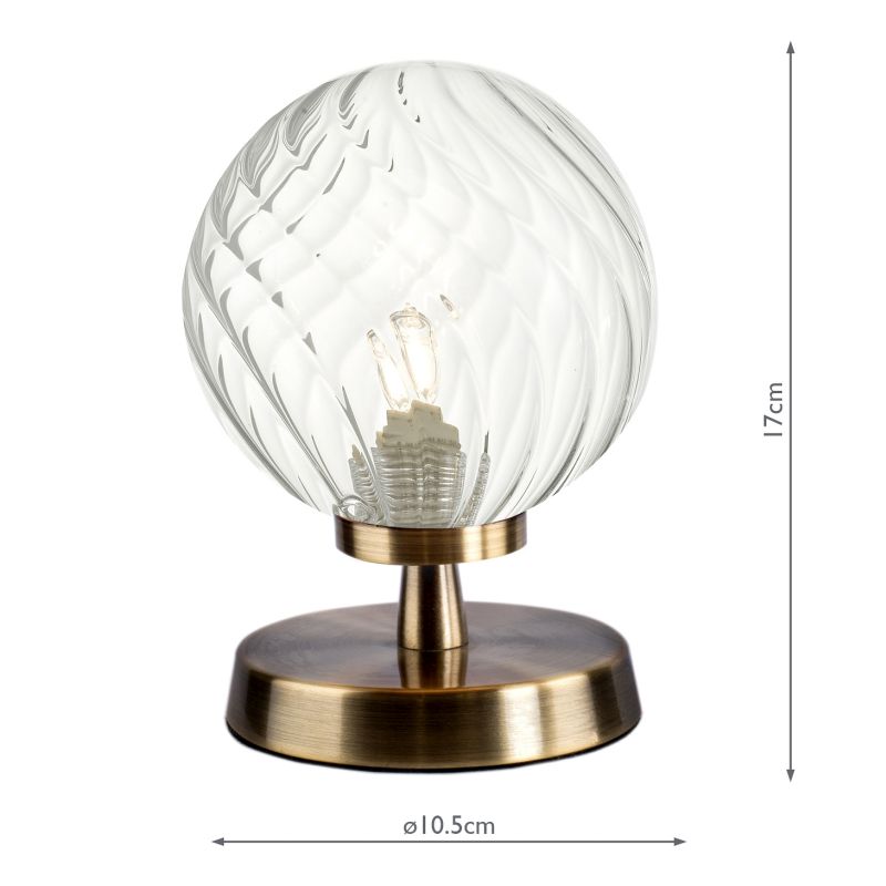 Dar-ESB4175-03 - Esben - Twisted Clear Glass & Antique Brass Touch Table Lamp