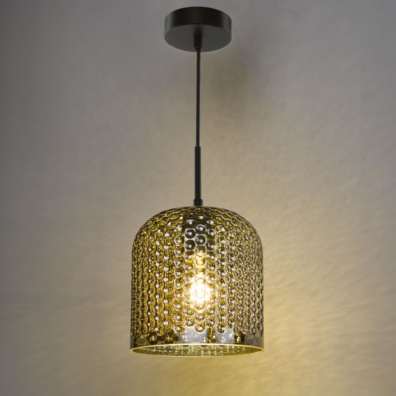 Dar_Vol3-ESI0110 - Esila - Matt Black Pendant with Decorative Smoked Glass