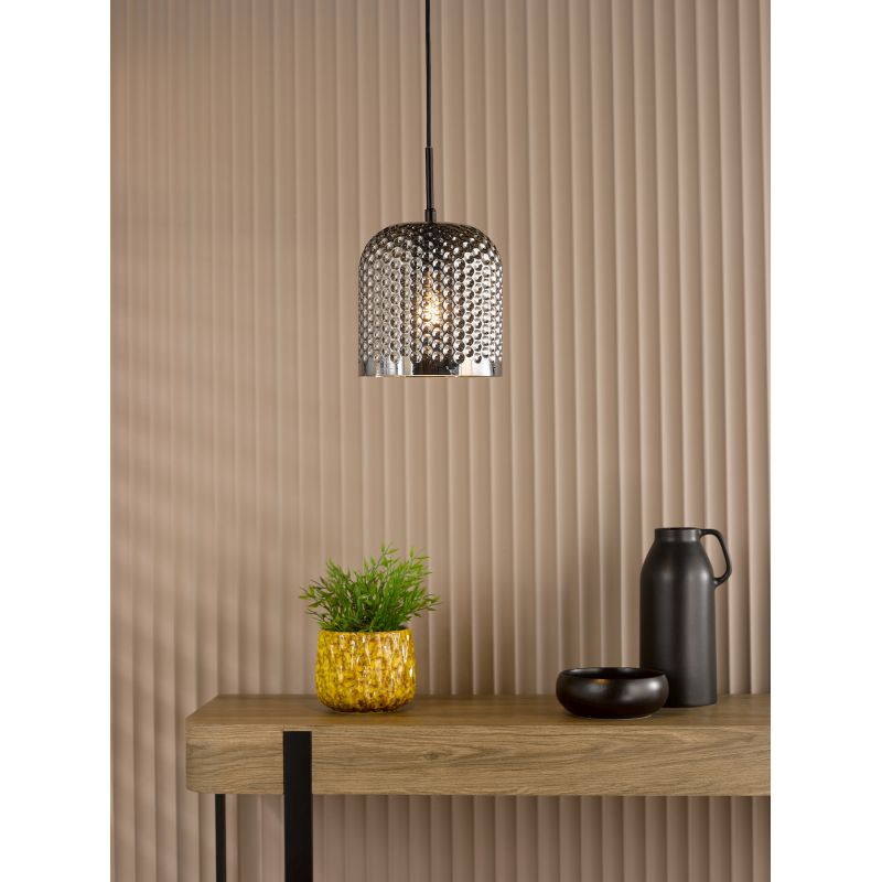 Dar_Vol3-ESI0110 - Esila - Matt Black Pendant with Decorative Smoked Glass