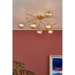 Etta - Gold 6 Light Ceiling Lamp with Amber Ribbed Glass Etta - Gold 6 Light Ceiling Lamp with Amber Ribbed Glass