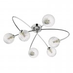 Etta - Chrome 6 Light Ceiling Lamp with Clear Ribbed Glass