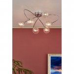 Etta - Chrome 6 Light Ceiling Lamp with Clear Ribbed Glass