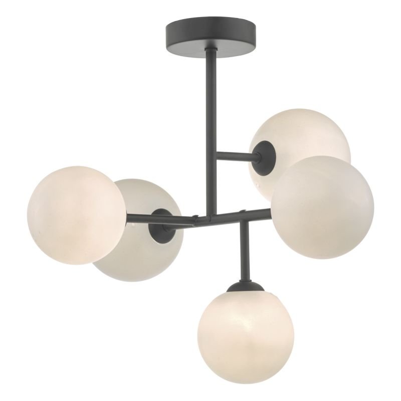 Dar-EUA5422 - Euan - Opal Glass & Black 5 Light Ceiling Lamp