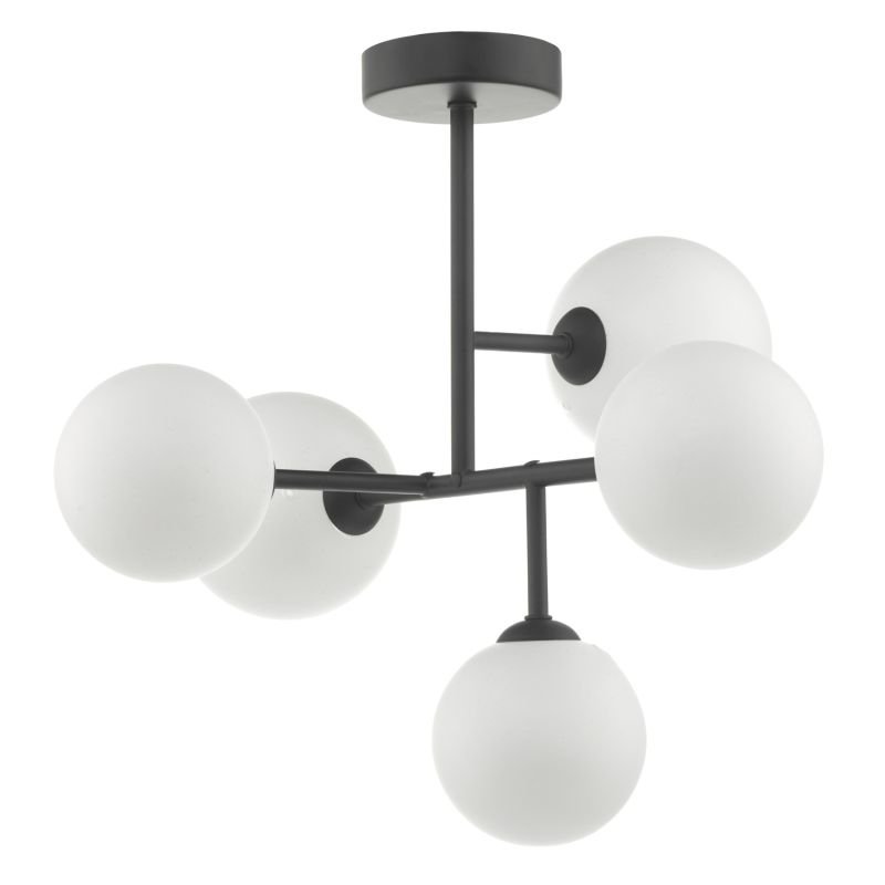 Dar-EUA5422 - Euan - Opal Glass & Black 5 Light Ceiling Lamp