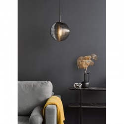 Evander - Black Pendant with Smoked Ribbed Glass Evander - Black Pendant with Smoked Ribbed Glass