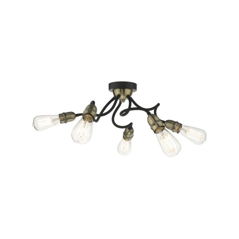 Ceiling Lights - Eydie - Antique Brass & Black 5 Light Semi Flush Wisebuys-EYD5475 - Eydie - Antique Brass & Black 5 Light Semi Flush