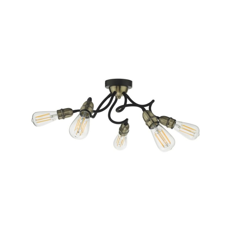 Ceiling Lights - Eydie - Antique Brass & Black 5 Light Semi Flush Wisebuys-EYD5475 - Eydie - Antique Brass & Black 5 Light Semi Flush