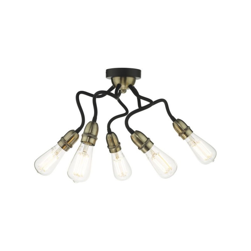 Ceiling Lights - Eydie - Antique Brass & Black 5 Light Semi Flush Wisebuys-EYD5475 - Eydie - Antique Brass & Black 5 Light Semi Flush