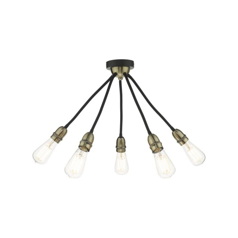 Ceiling Lights - Eydie - Antique Brass & Black 5 Light Semi Flush Wisebuys-EYD5475 - Eydie - Antique Brass & Black 5 Light Semi Flush