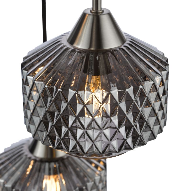 Dar_Vol3-FAB0338 - Fabrienne - Satin Nickel 3 Light Cluster Pendant with Textured Smoked Glass