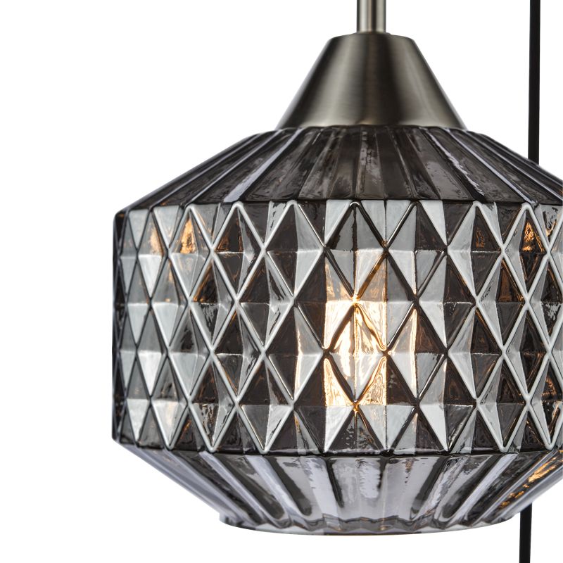 Dar_Vol3-FAB0338 - Fabrienne - Satin Nickel 3 Light Cluster Pendant with Textured Smoked Glass