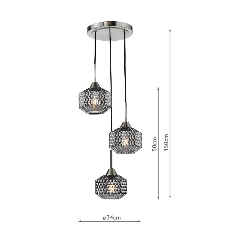 Dar_Vol3-FAB0338 - Fabrienne - Satin Nickel 3 Light Cluster Pendant with Textured Smoked Glass