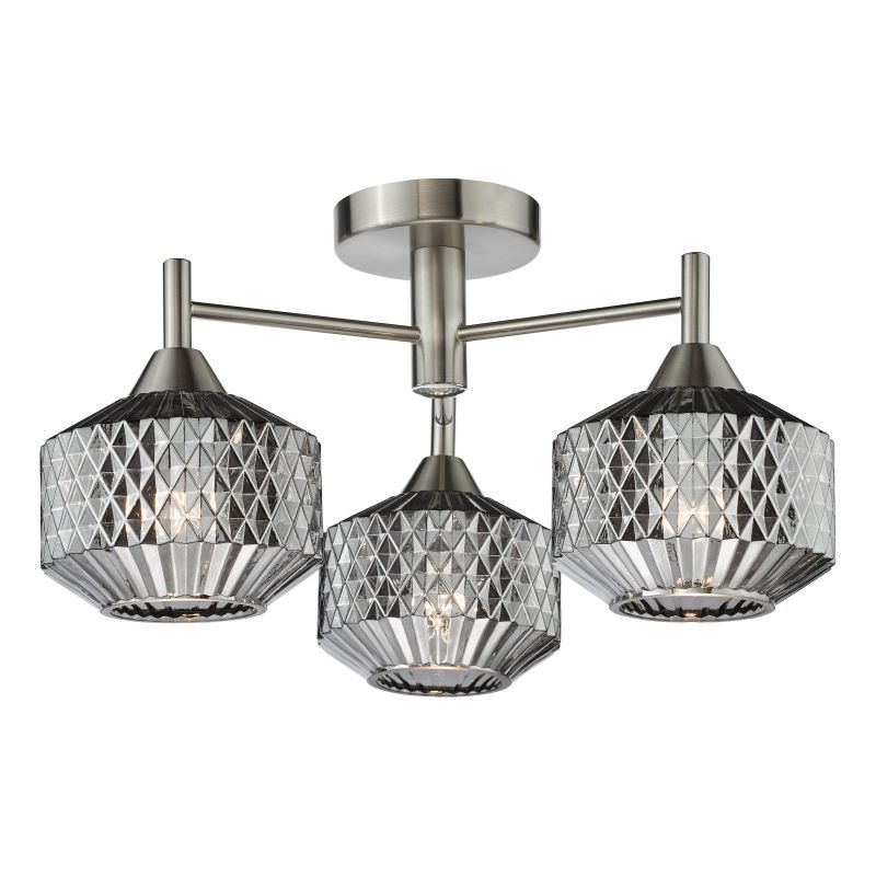 Dar_Vol3-FAB5338 - Fabrienne - Satin Nickel 3 Light Semi Flush with Textured Smoked Glass