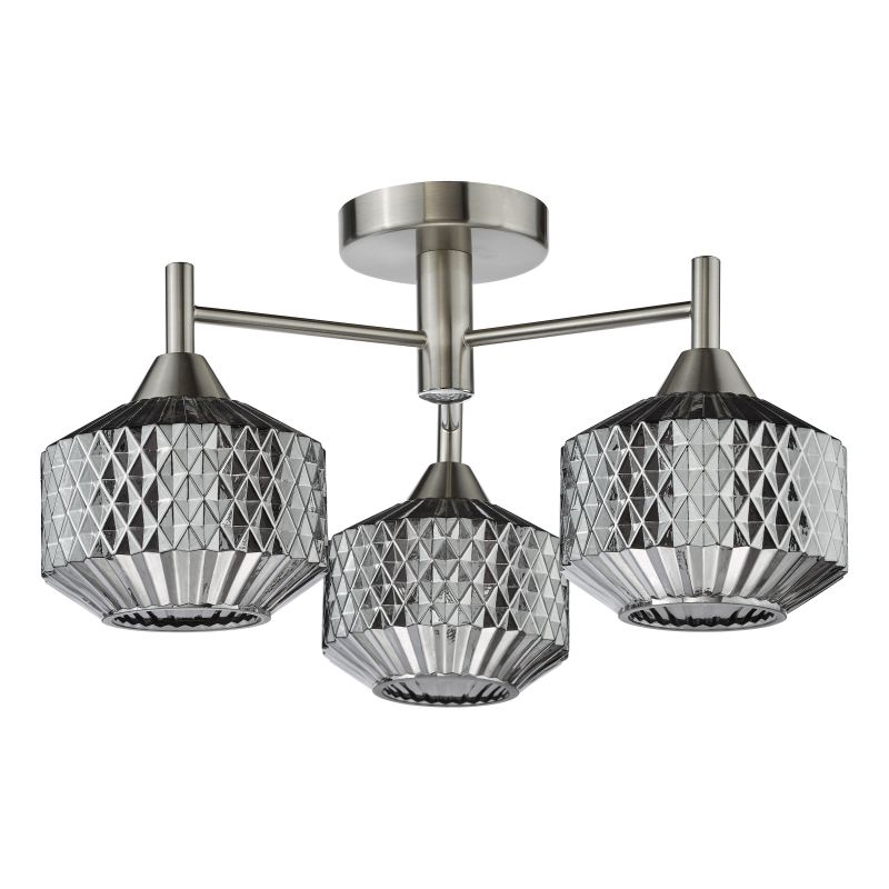 Dar_Vol3-FAB5338 - Fabrienne - Satin Nickel 3 Light Semi Flush with Textured Smoked Glass