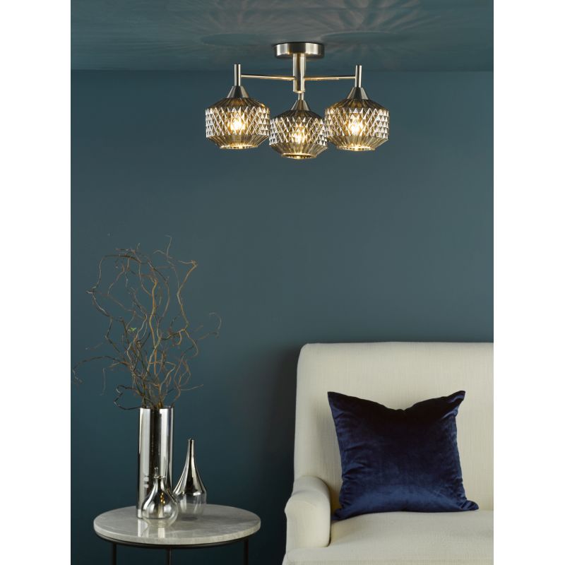 Dar_Vol3-FAB5338 - Fabrienne - Satin Nickel 3 Light Semi Flush with Textured Smoked Glass