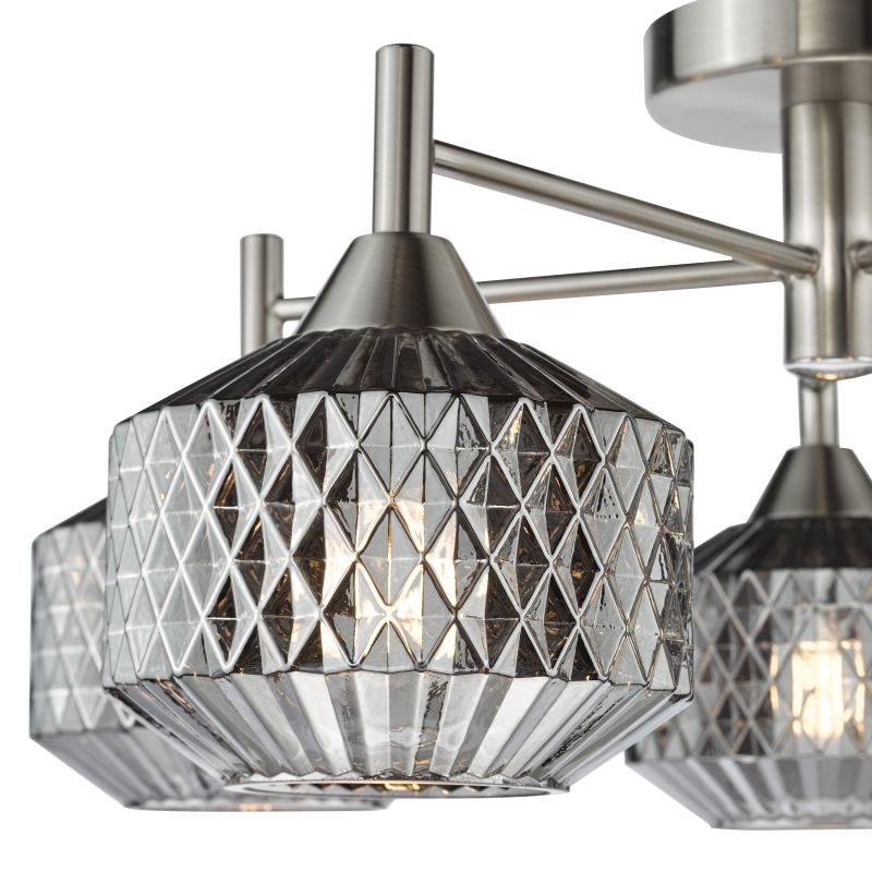 Dar_Vol3-FAB5438 - Fabrienne - Satin Nickel 5 Light Semi Flush with Textured Smoked Glass