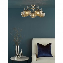 Fabrienne - Satin Nickel 5 Light Semi Flush with Textured Smoked Glass Fabrienne - Satin Nickel 5 Light Semi Flush with Textured Smoked Glass