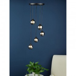 Federico - Black 5 Light Cluster Pendant with Smoked Mirrored Glass Federico - Black 5 Light Cluster Pendant with Smoked Mirrored Glass