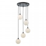 Federico - Black 5 Light Cluster Pendant with Opal White Glass Federico - Black 5 Light Cluster Pendant with Opal White Glass