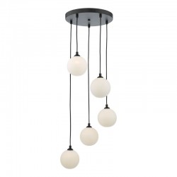 Federico - Black 5 Light Cluster Pendant with Opal White Glass Federico - Black 5 Light Cluster Pendant with Opal White Glass